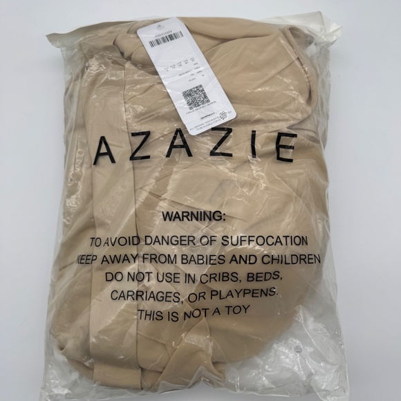 NEW Azazie Isa Champagne A Line V Neck Pleated Chiffon Dress - Picture 5 of 7